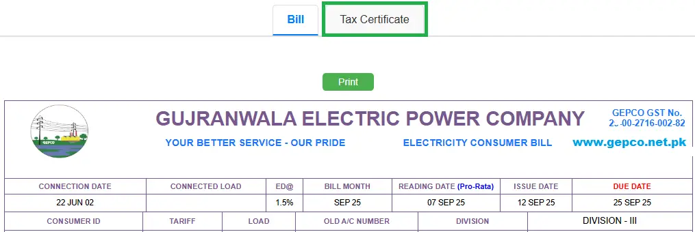 GEPCO Tax Certificate
